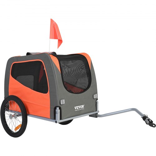 Hundcykelkärra, Stöder upp till 32 kg, Cykelhållare för husdjur, Lättfällbar ram med snabbkopplingshjul, Universal cykelfäste, Reflexer, Flagga, Hopfällbar för förvaring, Orange/Grå