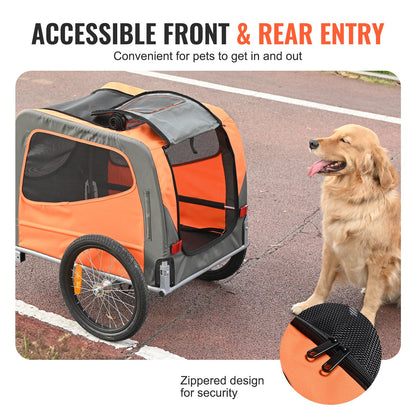 Dog Bike Trailer, Supports up to 66 lbs, Pet Cart Bicycle Carrier, Easy Folding Frame with Quick Release Wheels, Universal Bicycle Coupler, Reflectors, Flag, Collapsible to Store, Orange/Gray