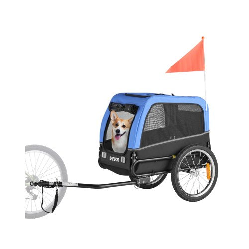 Hundcykelkärra, Stöder upp till 30 kg, Cykelhållare för små och medelstora hundar, Lättfällbar ram med snabbkopplingshjul, Universal cykelkoppling, Reflex, Flagga, Invändigt koppel