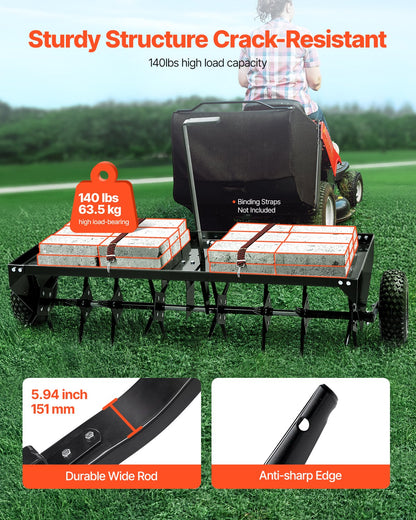 Bogserad luftare för gräsmatta, 48-tums bogserad luftare för gräsmatta med universalkoppling, bogserad luftare med järnspikar, växelvis arrangerad, bogserad gräsmatta för trädgårdar, gräsmattor, gårdar