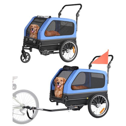 Hundcykelkärra, Stöder upp till 40 kg, 2-i-1-vagn för små och stora hundar, Lättfällbar ram med snabbkopplingshjul, Universal cykelkoppling, Inbyggt koppel