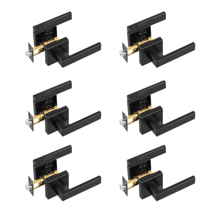 Dörrhandtag för passage, 6-pack mattsvart dörrhandtag, vänster- eller högerhängd vändbar handtag, icke-låsande, 45° rotation för öppning, universell fyrkantig insida för hallar, garderober, mötesutrymmen