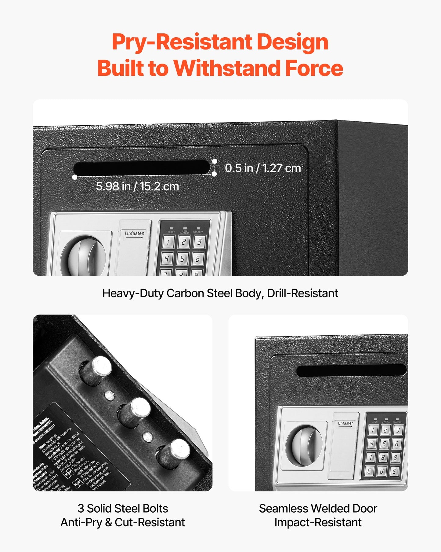 0,6 kubikfot kassaskåp, kassaskåp med lås, lösenord och vred, robust kompakt kassaskåp med lås framtill för kontanter, bankkvitton, smycken, dokument, sedlar, svart