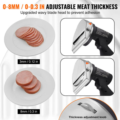 Elektrisk Shawarma-kniv, 80W sladdlös batteridriven professionell turkisk kniv, kommersiell gyroskärare i rostfritt stål, dönerkebabköttskärare med 2 blad, Φ4"/100mm, 0-8mm justerbar tjocklek