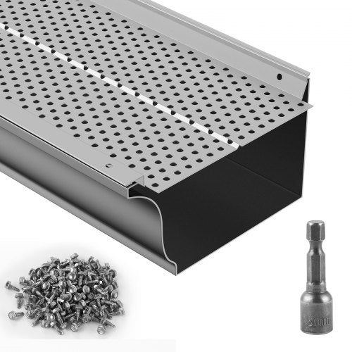 Gutter Guard, 152mm Width, Aluminum Leaf Filter DIY Gutter Cover, 52 PCS 528cm Total Length, 4mm Hole Diameter & 0.5mm Thick Raptor Gutter Guards Fits Any Roof or Gutter Type