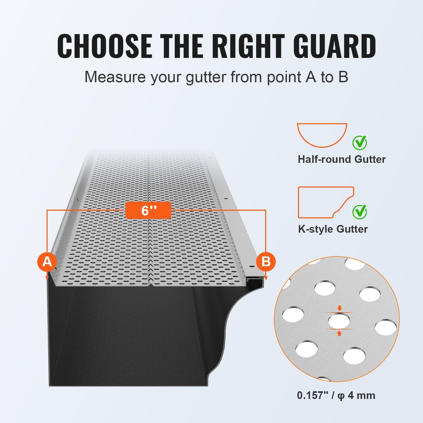 Gutter Guard, 152mm Width, Aluminum Leaf Filter DIY Gutter Cover, 52 PCS 528cm Total Length, 4mm Hole Diameter & 0.5mm Thick Raptor Gutter Guards Fits Any Roof or Gutter Type