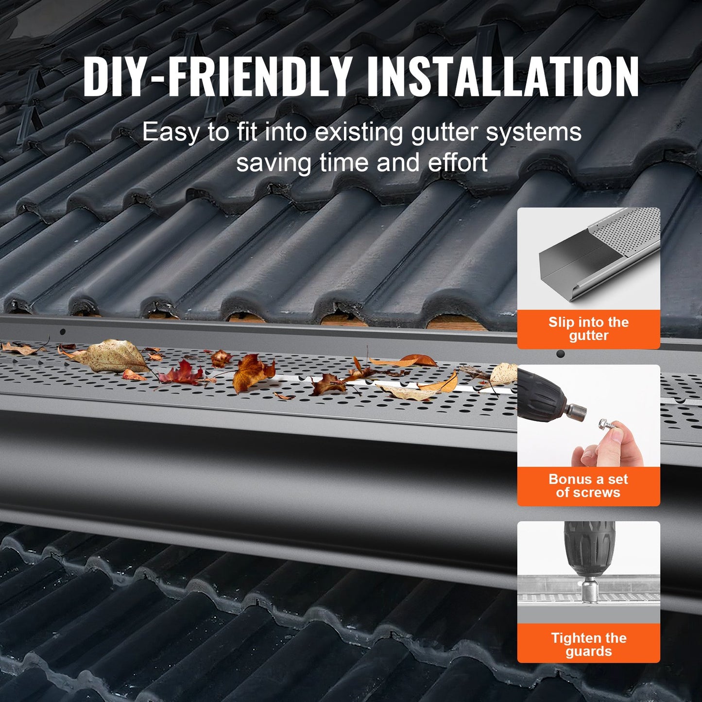 Gutter Guard, 152mm Width, Aluminum Leaf Filter DIY Gutter Cover, 52 PCS 528cm Total Length, 4mm Hole Diameter & 0.5mm Thick Raptor Gutter Guards Fits Any Roof or Gutter Type