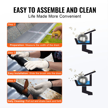 Rännborste, 15 fot total längd 4,33 tum diameter rännrengöringsverktyg, marknivå rännborste lövskydd för 5 tums hängrännor, enkelt att ta bort löv och skräp från taket, 5-pack