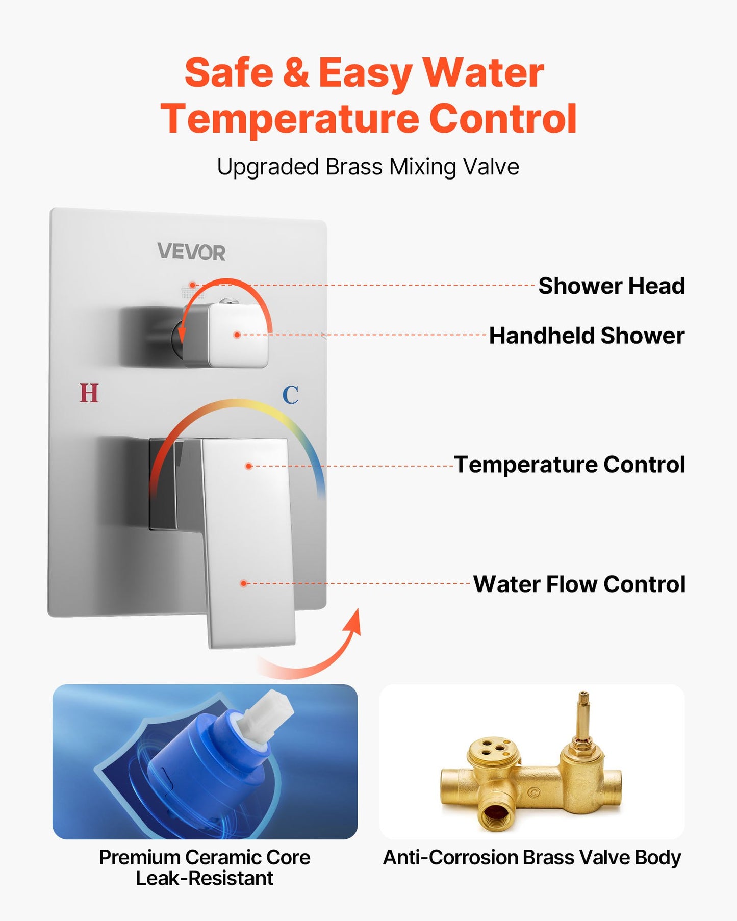 Shower Faucet Set, Rainfall Bathroom Shower System with 12-Inch (30.5cm) Square Rain Shower Head and Handheld Spray, Ceiling Mount Bath Fixtures with Brass Valve and Trim Kit, Brushed Nickel