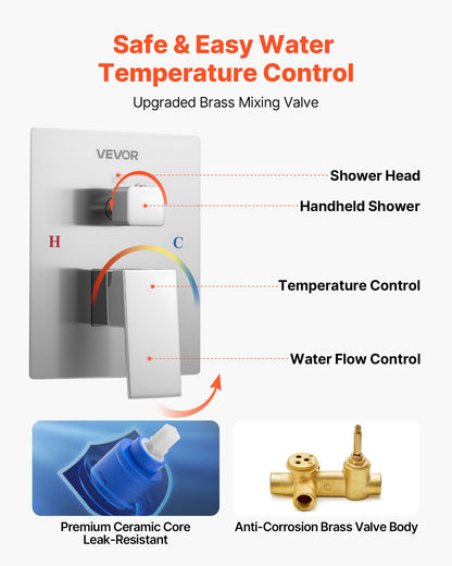 Shower Faucet Set, Rainfall Bathroom Shower System with 12-Inch (30.5cm) Square Rain Shower Head and Handheld Spray, Ceiling Mount Bath Fixtures with Brass Valve and Trim Kit, Brushed Nickel