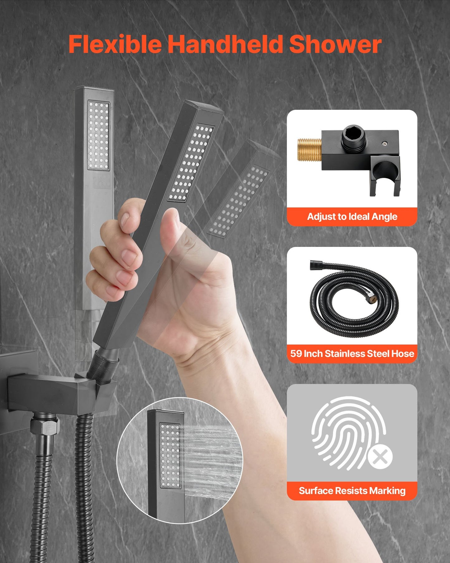 Shower Faucet Set, Rainfall Bathroom Shower System with 10-Inch (25.4cm) Square Rain Shower Head and Handheld Spray, Ceiling Mount Bath Fixtures with Brass Valve and Trim Kit, Matte Black