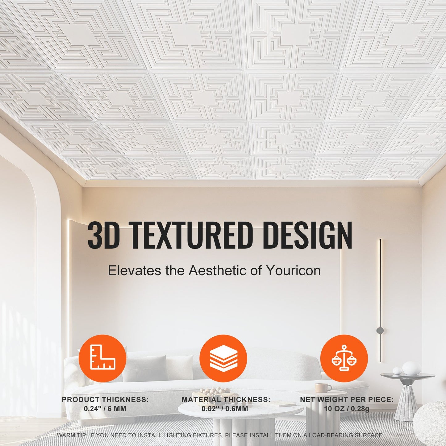 Takplattor, 12-pack 24 x 24 tum, nedfällbara takplattor av premium PVC-skiva, enkel installation/skärning av limbara plasttakplattor, takbeklädnad för hem-/kontorsdekoration, vitt ekomönster