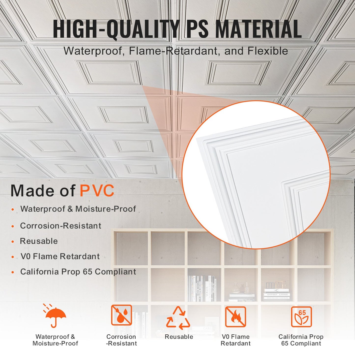 Takplattor, 12-pack 24 x 24 tum, nedsänkta takplattor av premium PVC-skiva, enkel installation/skärning av plastlimmade takplattor, takbeklädnad för hem-/kontorsdekoration, vit geometrisk