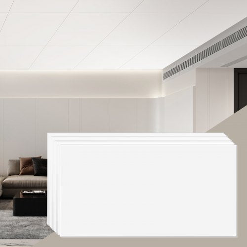 Takplattor, 10-pack 24 x 24 tum, Nedsänkta takplattor av premium PVC-skumskiva, brandklassade och god flexibilitet och enkel installation, takbeklädnad för hem-/kontorsdekoration, slät vit