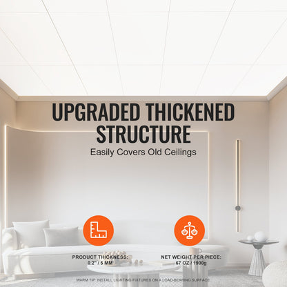 Takplattor, 10-pack 24 x 24 tum, Nedsänkta takplattor av premium PVC-skumskiva, brandklassade och god flexibilitet och enkel installation, takbeklädnad för hem-/kontorsdekoration, slät vit