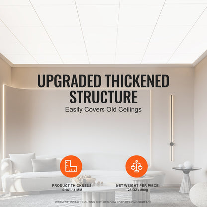 Takplattor, 12-pack 24 x 24 tum, Nedsänkta takplattor av premium PVC-skumskiva, brandklassade och god flexibilitet och enkel installation, takbeklädnad för hem-/kontorsdekoration, slät vit