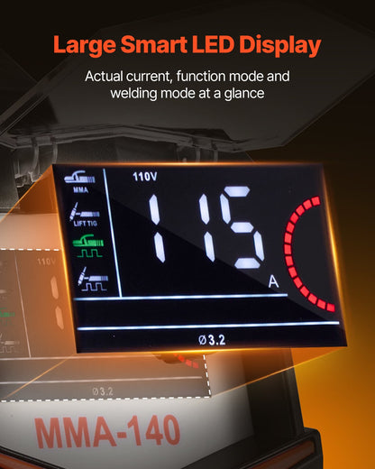 MMA-svets, 140A 4-i-1-svetsmaskin - MMA (elektrod)/DC-puls MMA/DC-puls TIG/Lift TIG, LED-display elektrisk svetsmaskin med synergisk styrning, IGBT-inverter, varmstart
