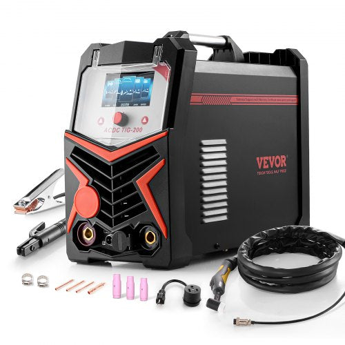 TIG-svets, 200A 6-i-1 aluminiumsvetsmaskin (LED-display) - AC TIG/DC TIG/AC puls TIG/DC puls TIG/punkt TIG/MMA (elektrodsvets), elektrisk svets med synergisk styrning IGBT