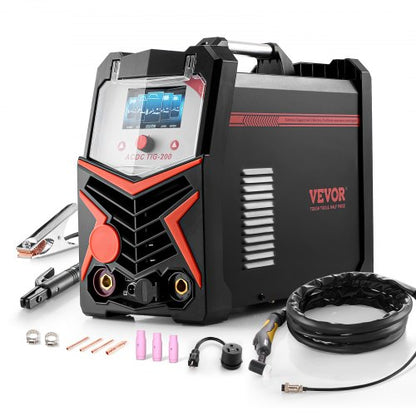 TIG-svets, 200A 6-i-1 aluminiumsvetsmaskin (LED-display) - AC TIG/DC TIG/AC puls TIG/DC puls TIG/punkt TIG/MMA (elektrodsvets), elektrisk svets med synergisk styrning IGBT