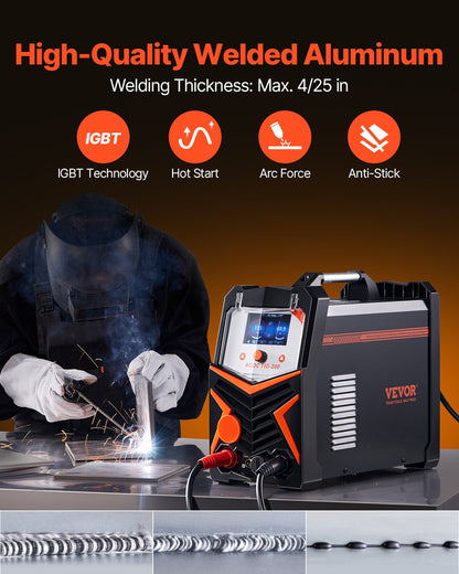 TIG-svets, 200A 6-i-1 aluminiumsvetsmaskin (LED-display) - AC TIG/DC TIG/AC puls TIG/DC puls TIG/punkt TIG/MMA (elektrodsvets), elektrisk svets med synergisk styrning IGBT