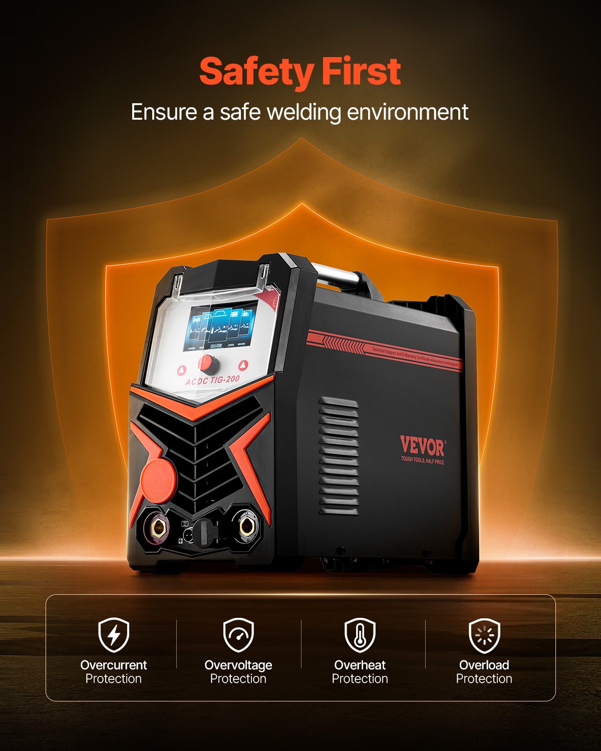TIG-svets, 200A 6-i-1 aluminiumsvetsmaskin (LED-display) - AC TIG/DC TIG/AC puls TIG/DC puls TIG/punkt TIG/MMA (elektrodsvets), elektrisk svets med synergisk styrning IGBT