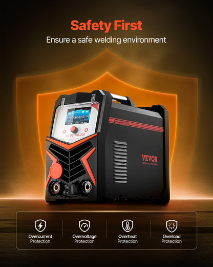 TIG-svets, 200A 6-i-1 aluminiumsvetsmaskin (LED-display) - AC TIG/DC TIG/AC puls TIG/DC puls TIG/punkt TIG/MMA (elektrodsvets), elektrisk svets med synergisk styrning IGBT