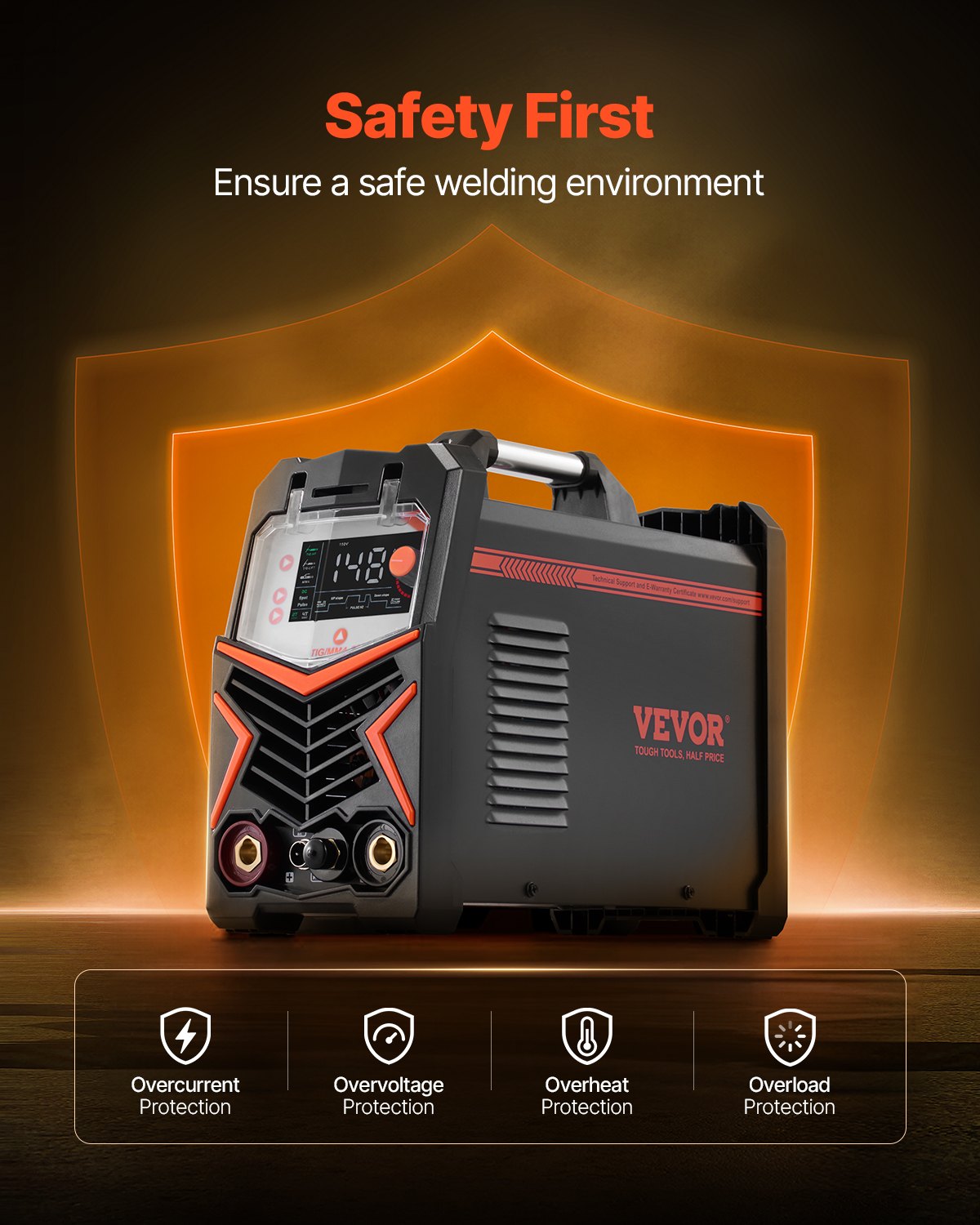 TIG-svets, 205A 3-i-1-svetsmaskin (stor LED-display) - DC TIG/DC puls TIG/MMA (elektrod), elektrisk svets med IGBT-inverterare med högfrekvensstart