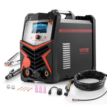 TIG-svets, 225A 6-i-1 aluminiumsvetsmaskin (stor LED-display) - AC TIG/DC TIG/AC puls TIG/DC puls TIG/punkt TIG/MMA (elektrod), elektrisk svets med IGBT-inverter