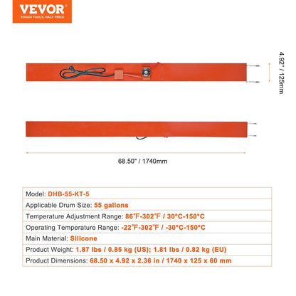 208,2 l metalltrumvärmare 1200 watt 12,7 cm bredd 30-150°C justerbar