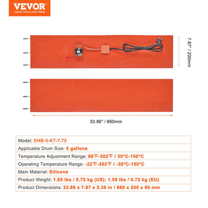 18,9 l metalltrumvärmare 800 watt 19,7 cm bredd 30-150°C justerbar