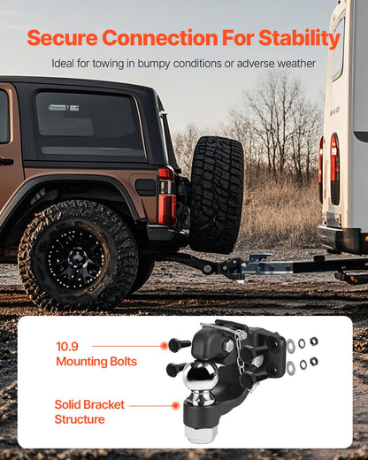 Dragkrok, 13600 kg dragkapacitet, dragkrok med kombinationskrok 6,5/40 cm dragkula, passar 6,5 till 7,5 cm lunettring med monteringssats, slitstark, svart pulverlackering