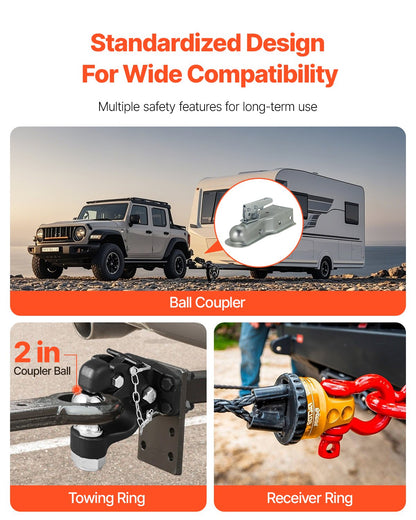 Pintle Hook, 20000 lbs Towing Capacity, Trailer Hitches Receiver Hook Combination 2-inch Hitch Ball, Fits for 2.5 to 3-inch Lunette Ring with Mounting Kit, Wear-resistant, Black Powder Coat
