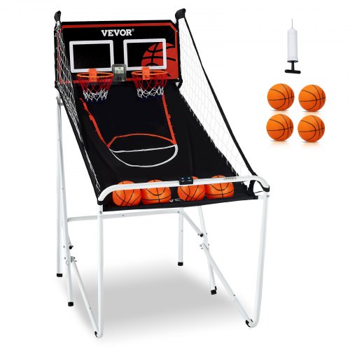 Hopfällbart basketspel för inomhusbruk, basket för 2 spelare, hemmasport med dubbla skott med 4 bollar, 8 spellägen, elektronisk LCD-resultattavla och inflationspump, för barn, vuxna (svartvitt)