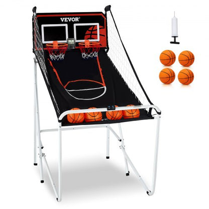 Hopfällbart basketspel för inomhusbruk, basket för 2 spelare, hemmasport med dubbla skott med 4 bollar, 8 spellägen, elektronisk LCD-resultattavla och inflationspump, för barn, vuxna (svartvitt)