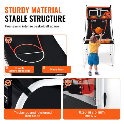 Hopfällbart basketspel för inomhusbruk, basket för 2 spelare, hemmasport med dubbla skott med 4 bollar, 8 spellägen, elektronisk LCD-resultattavla och inflationspump, för barn, vuxna (svartvitt)