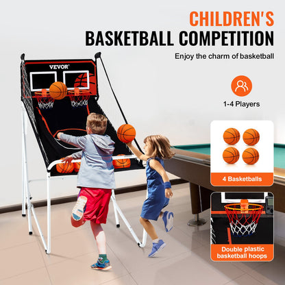 Hopfällbart basketspel för inomhusbruk, basket för 2 spelare, hemmasport med dubbla skott med 4 bollar, 8 spellägen, elektronisk LCD-resultattavla och inflationspump, för barn, vuxna (svartvitt)