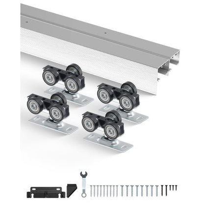 Bypass-dörrbeslag, 1,5 m kraftig bypass-skjutdörrsbeslagsats, skjutdörrsbeslag i aluminiumlegering för 2-dörrssystem, passar dörrtjocklek 3,8 cm - 3,8 cm, enkel att installera