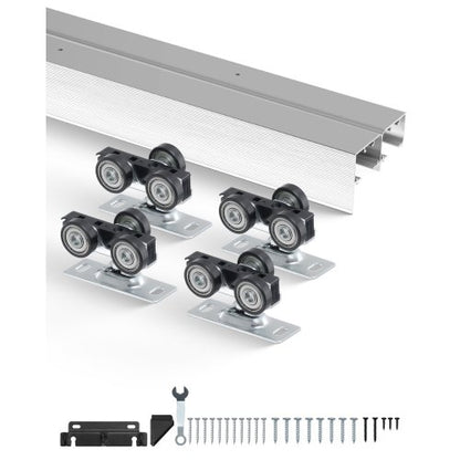 Bypass-dörrbeslag, 1,8 m kraftig bypass-skjutdörrsbeslagsats, skjutdörrsbeslag i aluminiumlegering för 2-dörrssystem, passar dörrtjocklek 3,8 cm - 3,8 cm, enkel att installera
