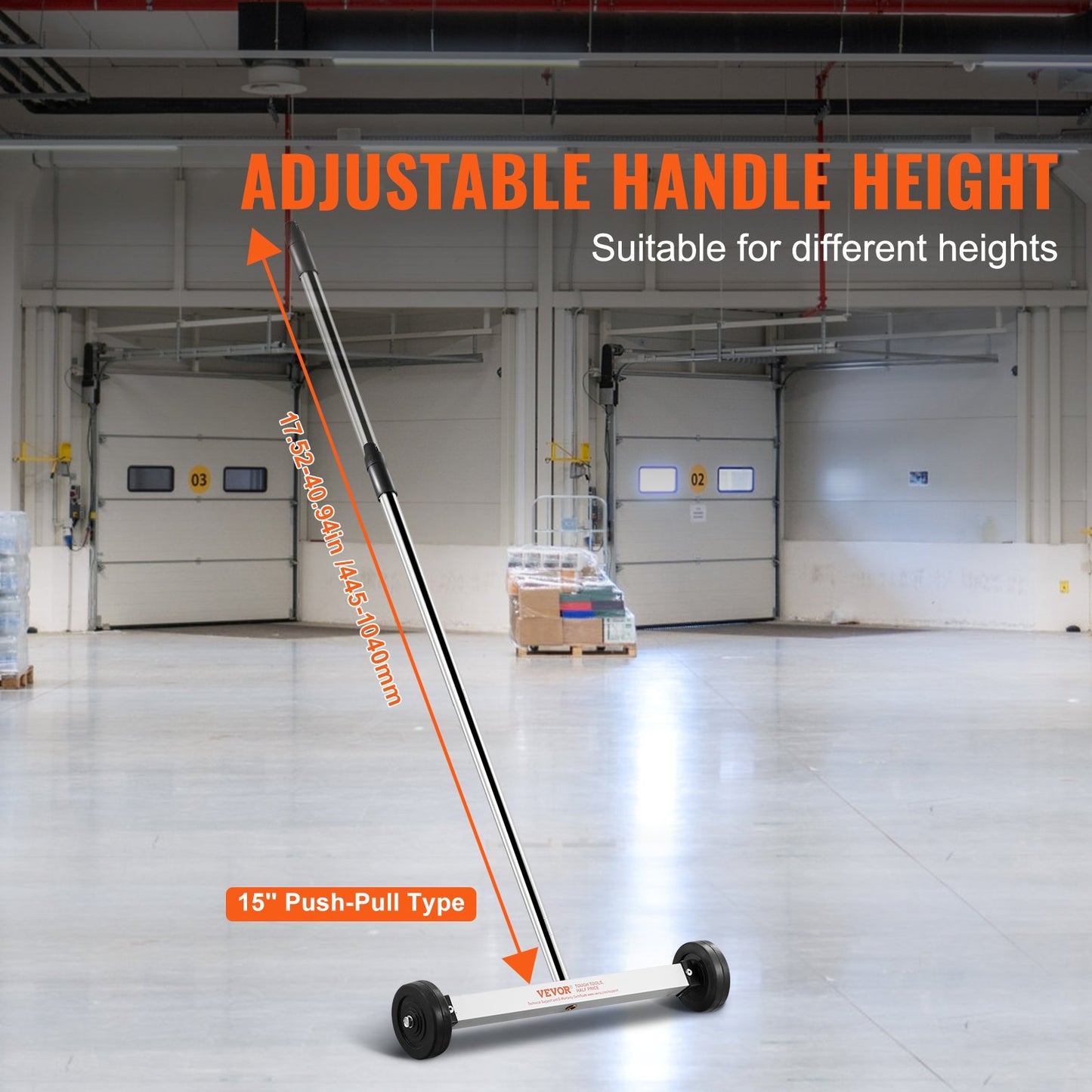 Magnetisk sopmaskin med hjul, 15-tums minimagnetisk sopmaskin, 3,6 kg kapacitet, justerbart handtag, lätt magnetisk uppsamlingssopmaskin för att plocka upp spikar och skruvar, enkel rengöring av verkstadsgaraget