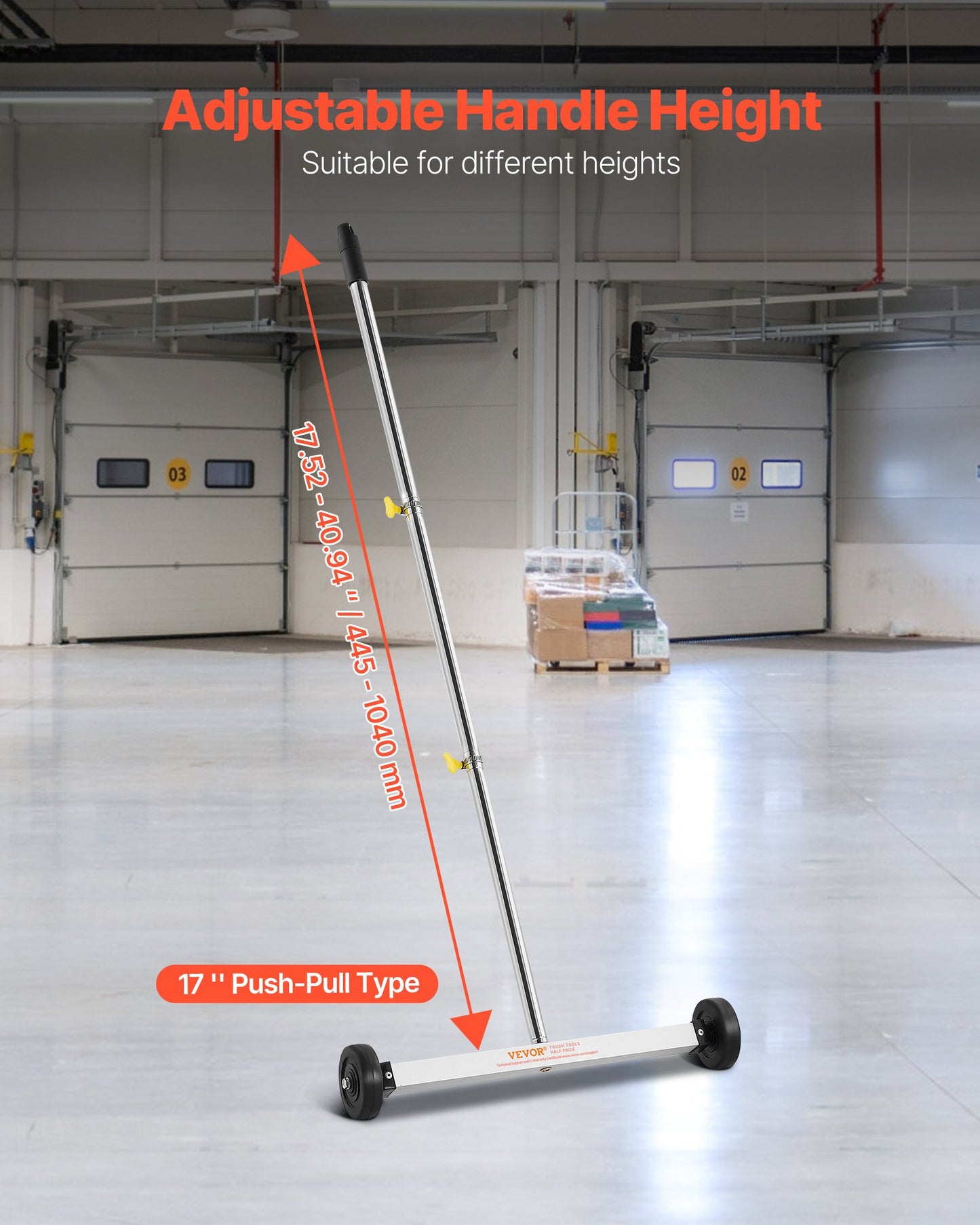Magnetisk sopmaskin med hjul, 43 cm, 4,5 kg lastkapacitet, lätt magnetisk uppsamlingssopmaskin med justerbart handtag, plockar upp spikar och skruvar, enkel rengöring för garage, takprojekt