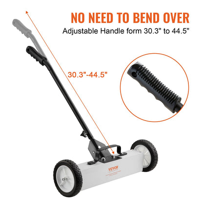 20,4 kg rullande magnetisk sopmaskin med hjul, magnetisk uppsamlingssopmaskin med tryckfunktion, 18-tums stor magnetisk uppsamlingssopmaskin, magnet med teleskophandtag, enkel rengöring av verkstads- och garageyard