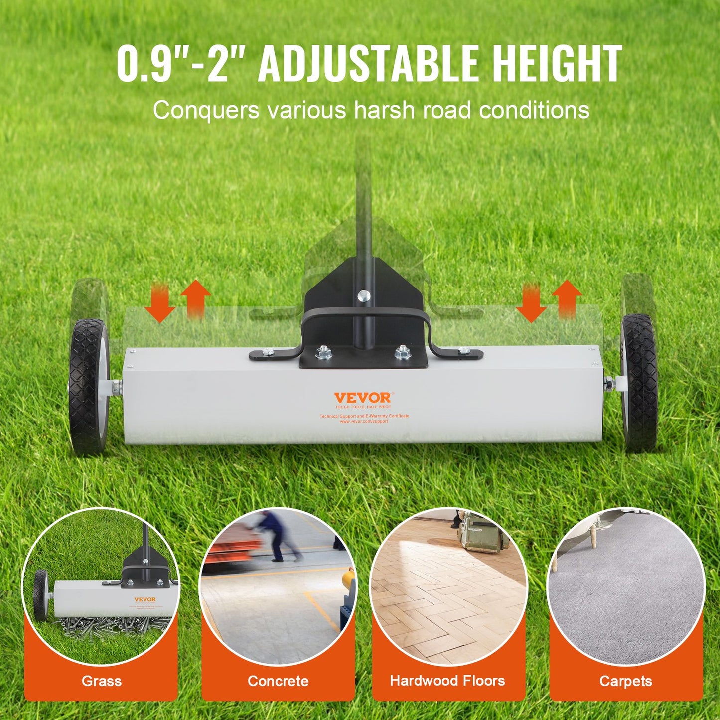 22,7 kg rullande magnetisk sopmaskin med hjul, magnetisk uppsamlingssopmaskin med tryckfunktion, 74 cm stor magnetisk uppsamlingssopmaskin med teleskophandtag, enkel rengöring av verkstad, garage och gårdsplan
