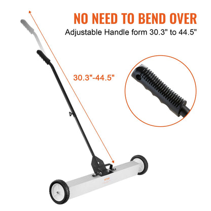 24,9 kg rullande magnetisk sopmaskin med hjul, magnetisk uppsamlingssopmaskin med tryckfunktion, 24-tums stor magnetisk uppsamlingssopmaskin med teleskophandtag, enkel rengöring av verkstad, garage och gårdsplan