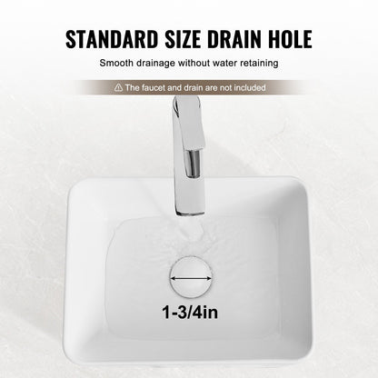 Rektangulärt handfat, 40 x 30 cm bänkskiva för badrum, vita keramiska handfat ovanför bänkskiva, modern stil, ljus och elegant, väl förpackad för badrum, hotell, toalett, husbil