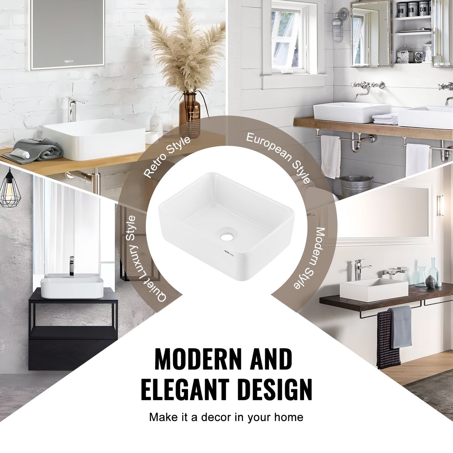 Rektangulärt handfat, 40 x 30 cm bänkskiva för badrum, vita keramiska handfat ovanför bänkskiva, modern stil, ljus och elegant, väl förpackad för badrum, hotell, toalett, husbil