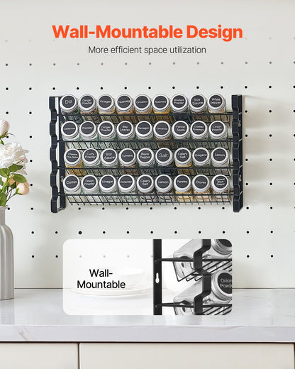 Kryddställ för skåp, kryddorganisatör med 36 tomma kryddburkar, lock, kryddetiketter och tratt komplett set, kryddorganisatör för bänkskiva, kök, skafferi, skåp, 45x28 cm