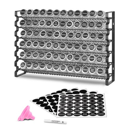 Kryddställ för skåp, kryddorganisatör med 72 tomma kryddburkar, lock, kryddetiketter och tratt komplett set, kryddorganisatör för bänkskiva, kök, skafferi, skåp, 23x16 tum