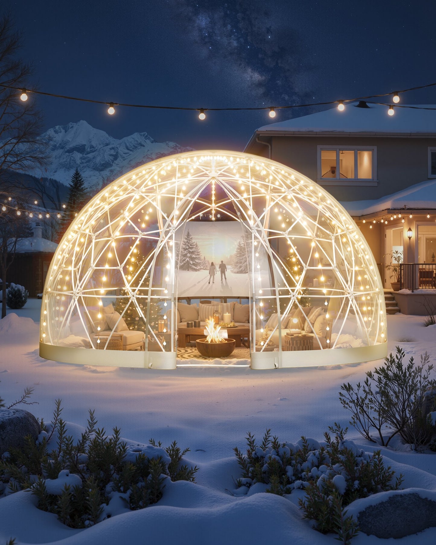 Garden Dome Igloo, 3.6 x 2.2 m Outdoor Clear Bubble Tent for 4-7 Person, Weatherproof Geodesic Dome Greenhouse with Window, PVC Igloo Tent for Backyard Patios Camping Party Wedding