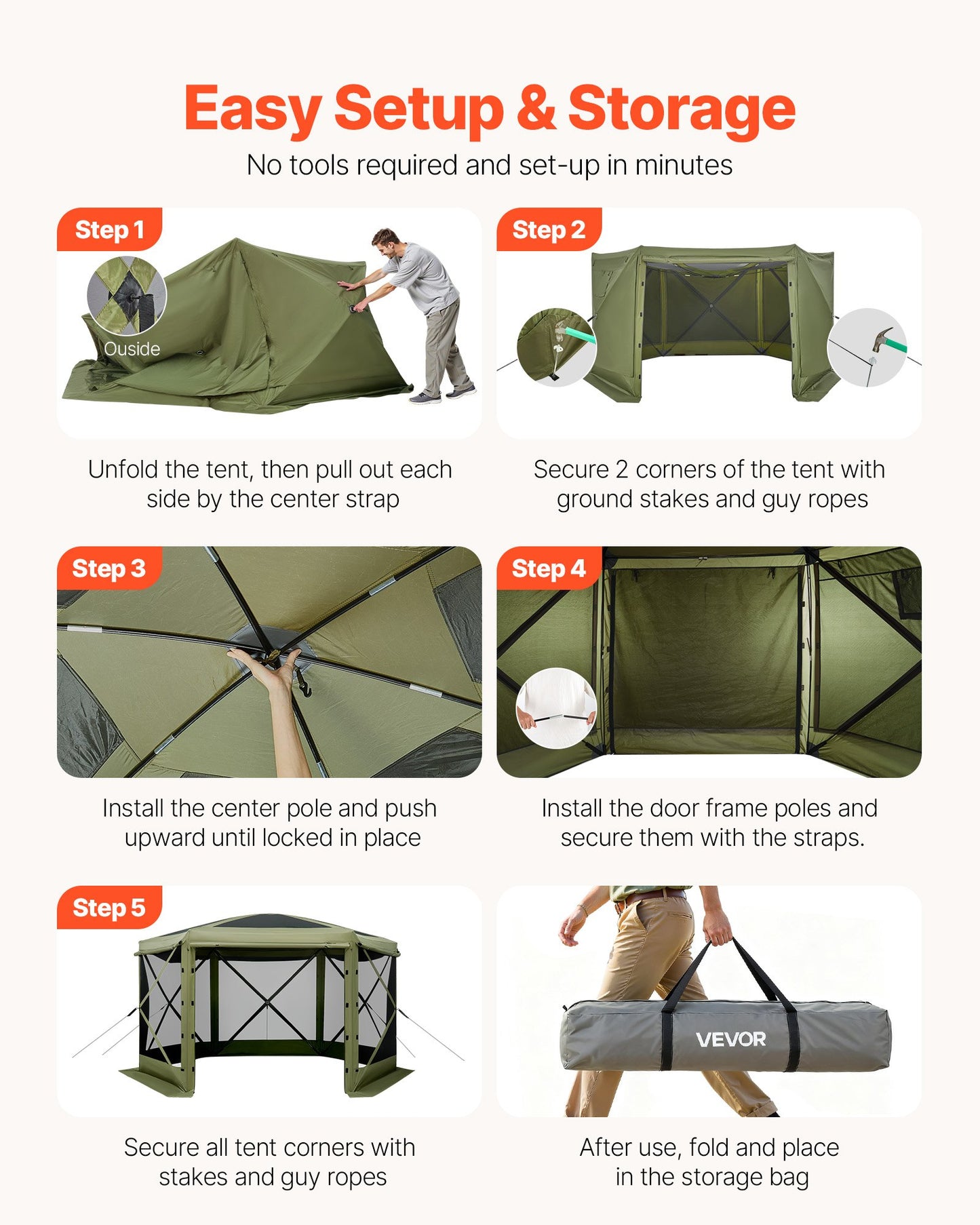 Pop up Gazebo Screen Tent, 3.6 x 3.6 m Large 6-Sided Camping Canopy Tent with Removable Top & Carry Bag, Quick-Set & Bite-Proof, Screen House Sun Shelter for 8-10 Persons Backyard Patio, Green