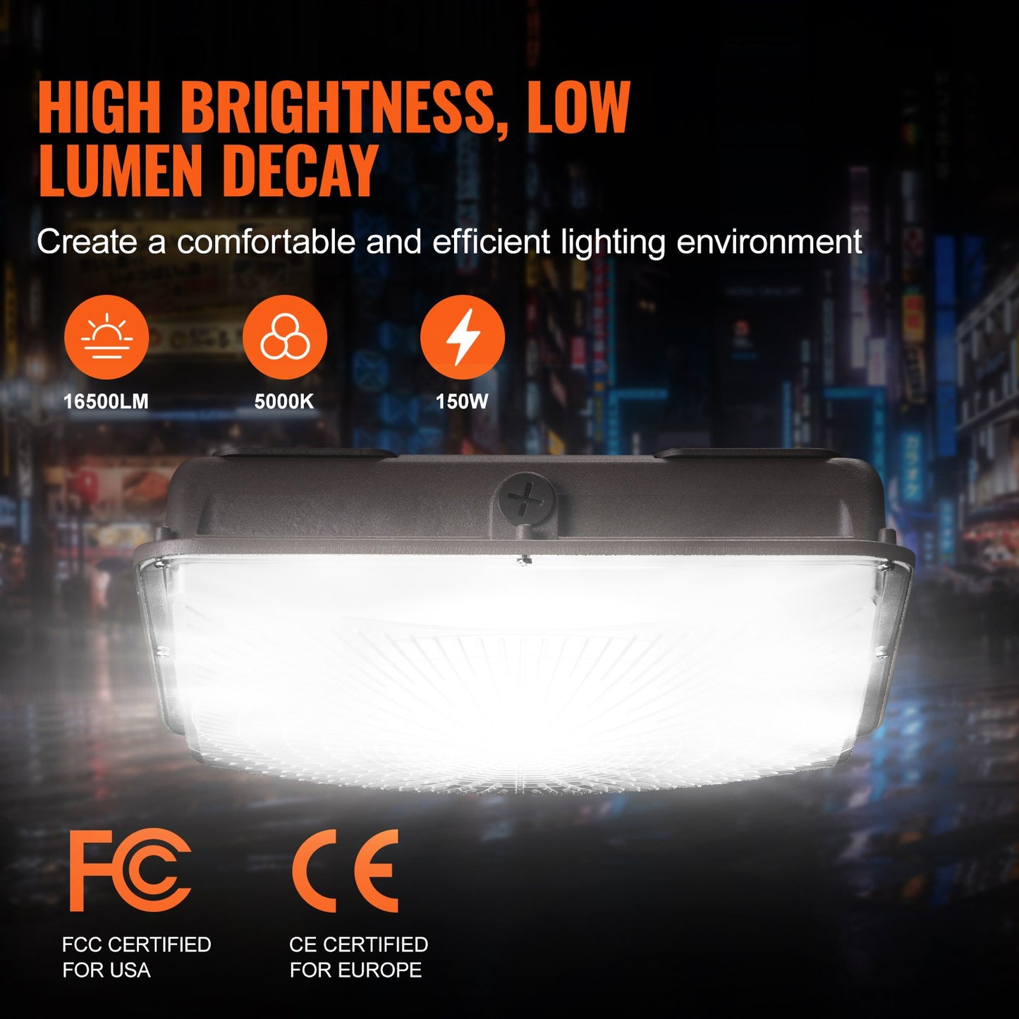 LED-takbelysning, 150W, 16500LM 5000K dagsljus Kommersiell industriell utomhustakbelysning, 315mm x 315mm utanpåliggande takbelysning för bensinmack, lager, garage, gatubutik, hotell, IP65